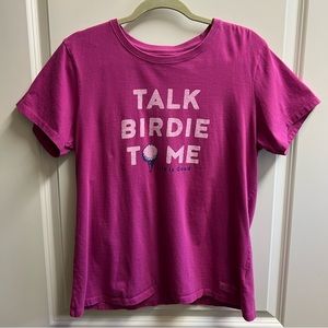 Life Is Good Women’s Talk Birdie To Me Golf Berry Crusher Tee size Large